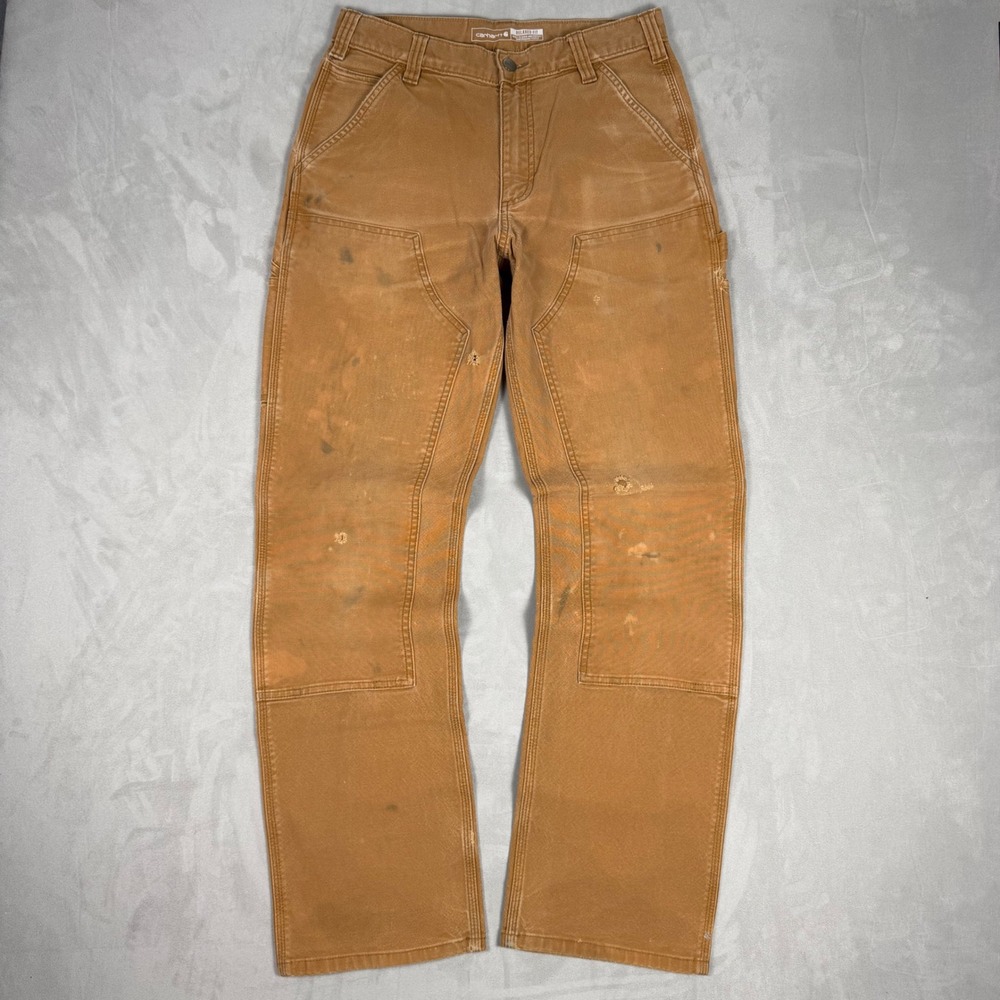 Modern Mens Carhartt Relaxed Fit Double Knee Work Pants Distressed Tan 31x34